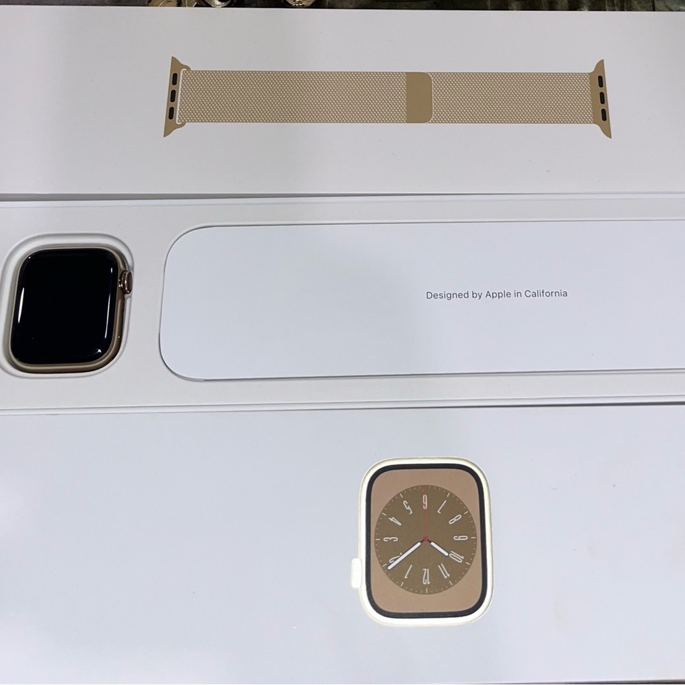 BNWTAGS!! Apple Watch Series 8 41mm Gold SS Gold Milanese Loop Wristband!! Deal!